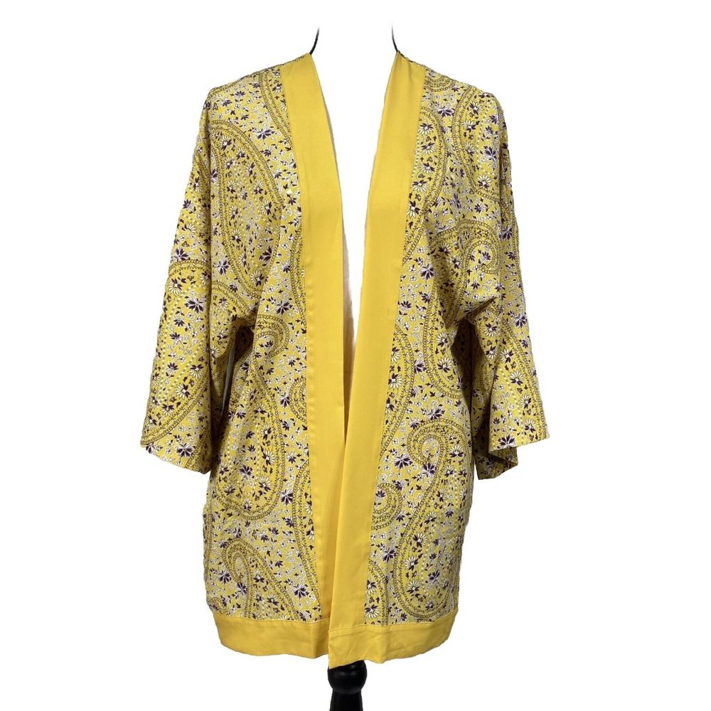 Ann Taylor Black Label Yellow Paisley Kimono Top